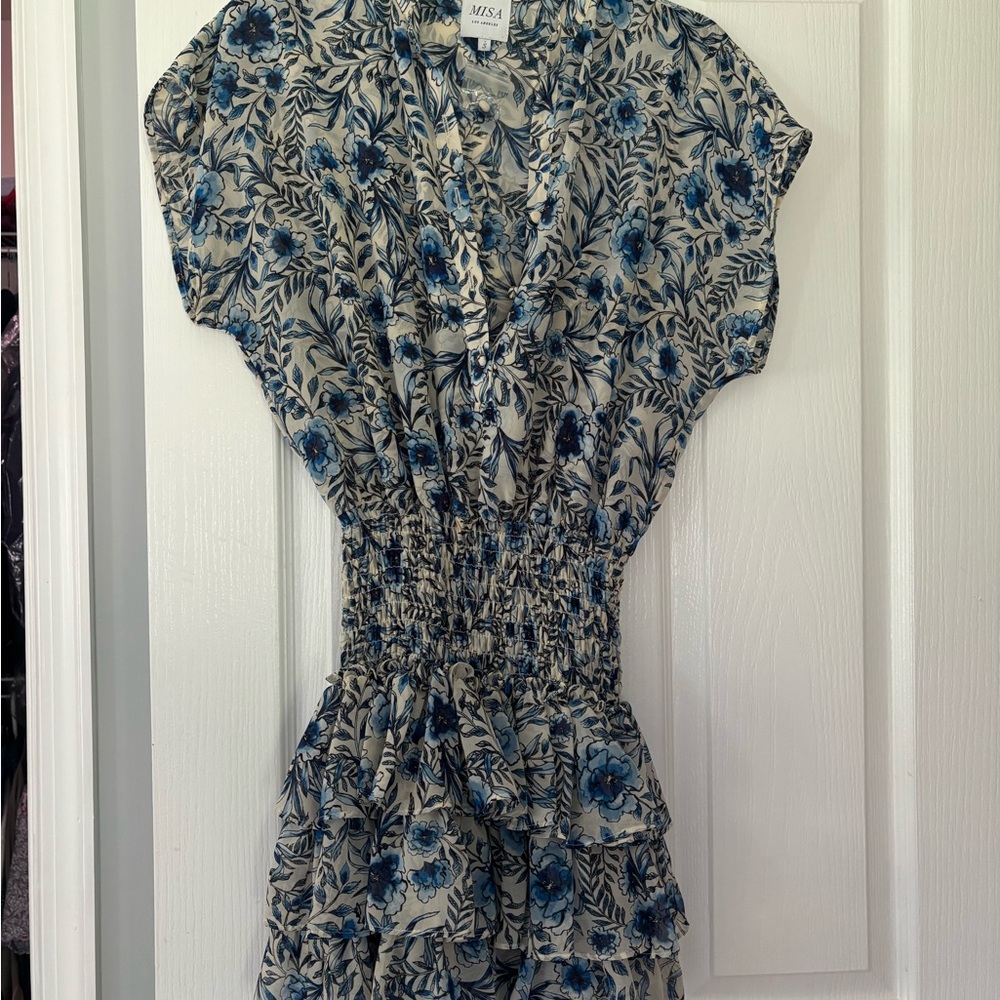 Misa Los Angeles Blue and Cream Floral Dress